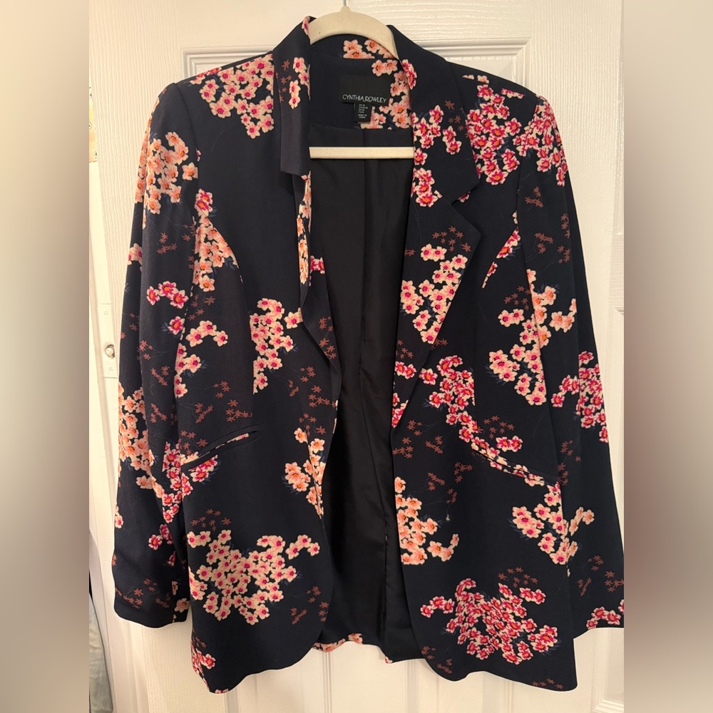 Cynthia Rowley Navy Blazer with Pink & Coral Floral Print